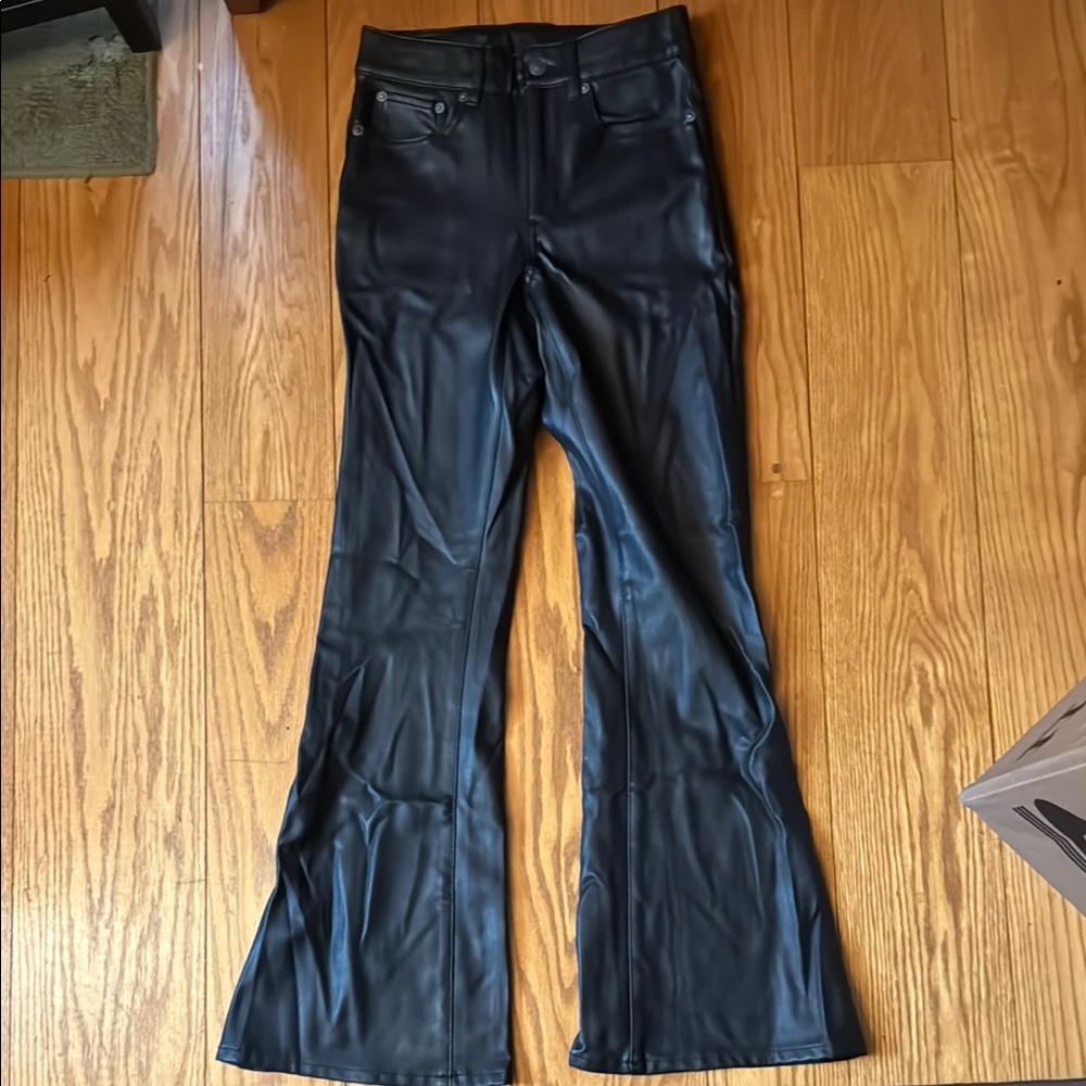 American Eagle Black Faux Leather Flare Pants